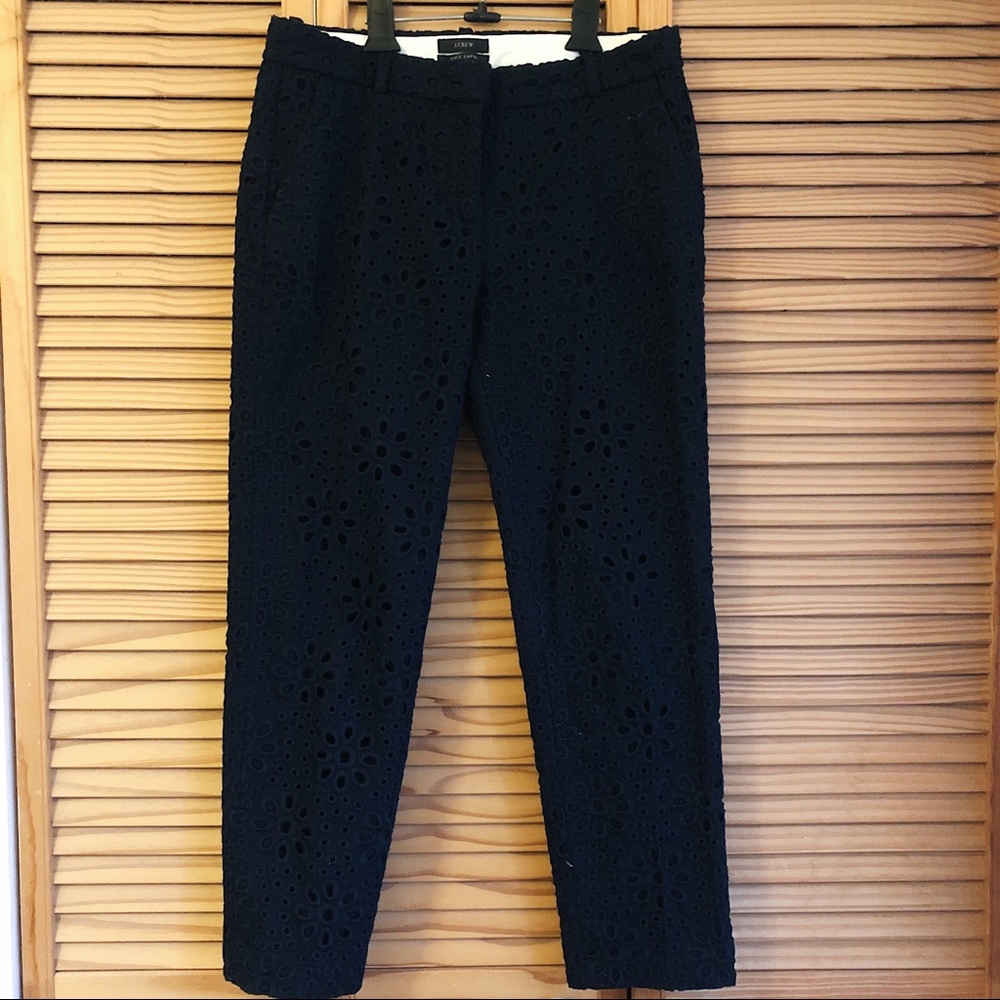 Navy jcrew pants with floral detail
